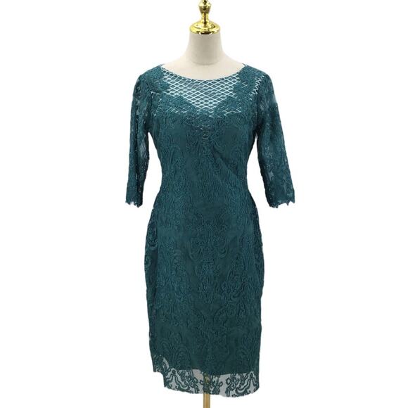 MOTHER OF THE BRIDE sz 8 M teal green lace knee length party 2 pc dress NEW B139 - Picture 1 of 8